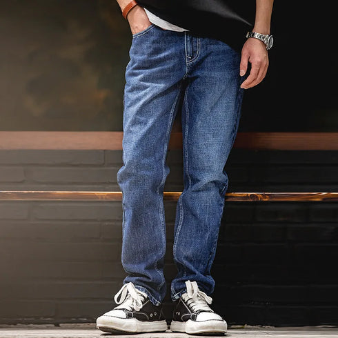 Men's Retro Straight Leg Denim Jeans – Heavyweight Mid Waist Workwear
